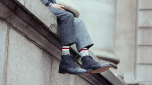 Thom Browne Herringbone Tweed Derby Boots on The Man Has Style