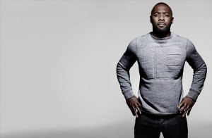 IDRIS ELBA + SUPERDRY COLLECTION LAUNCHES 26.11.15 - IDRIS WEARS THE RUNNER EMBOSSED CREW £75, IE CLASSIC BLUE JEAN £85 - PHOTOGRAPHED BY RANKIN