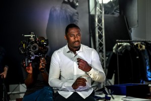 Idris Elba tries on the Superdry Leading Man cut collar shirt